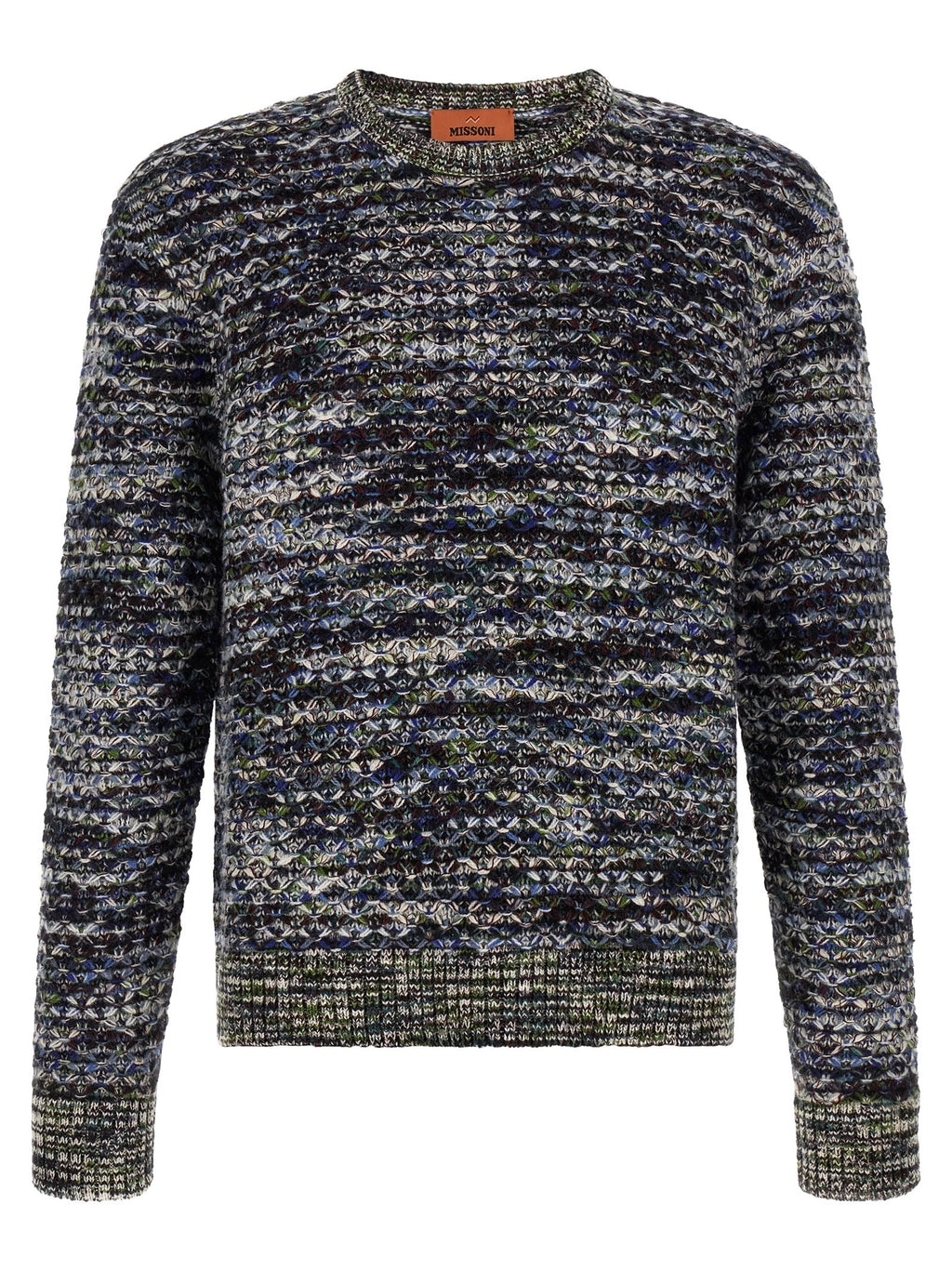 Multicolor Wool and Silk Crew Neck Cardigan