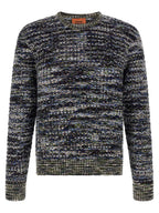 Multicolor Wool and Silk Crew Neck Cardigan