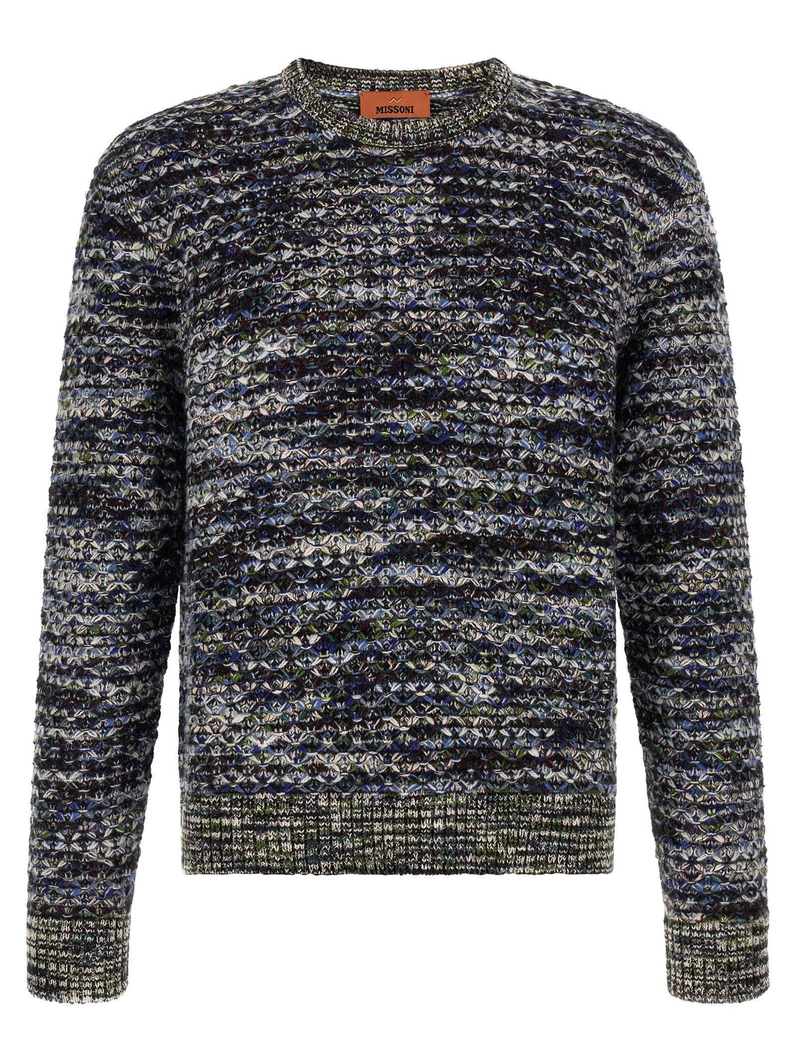 Multicolor Wool and Silk Crew Neck Cardigan