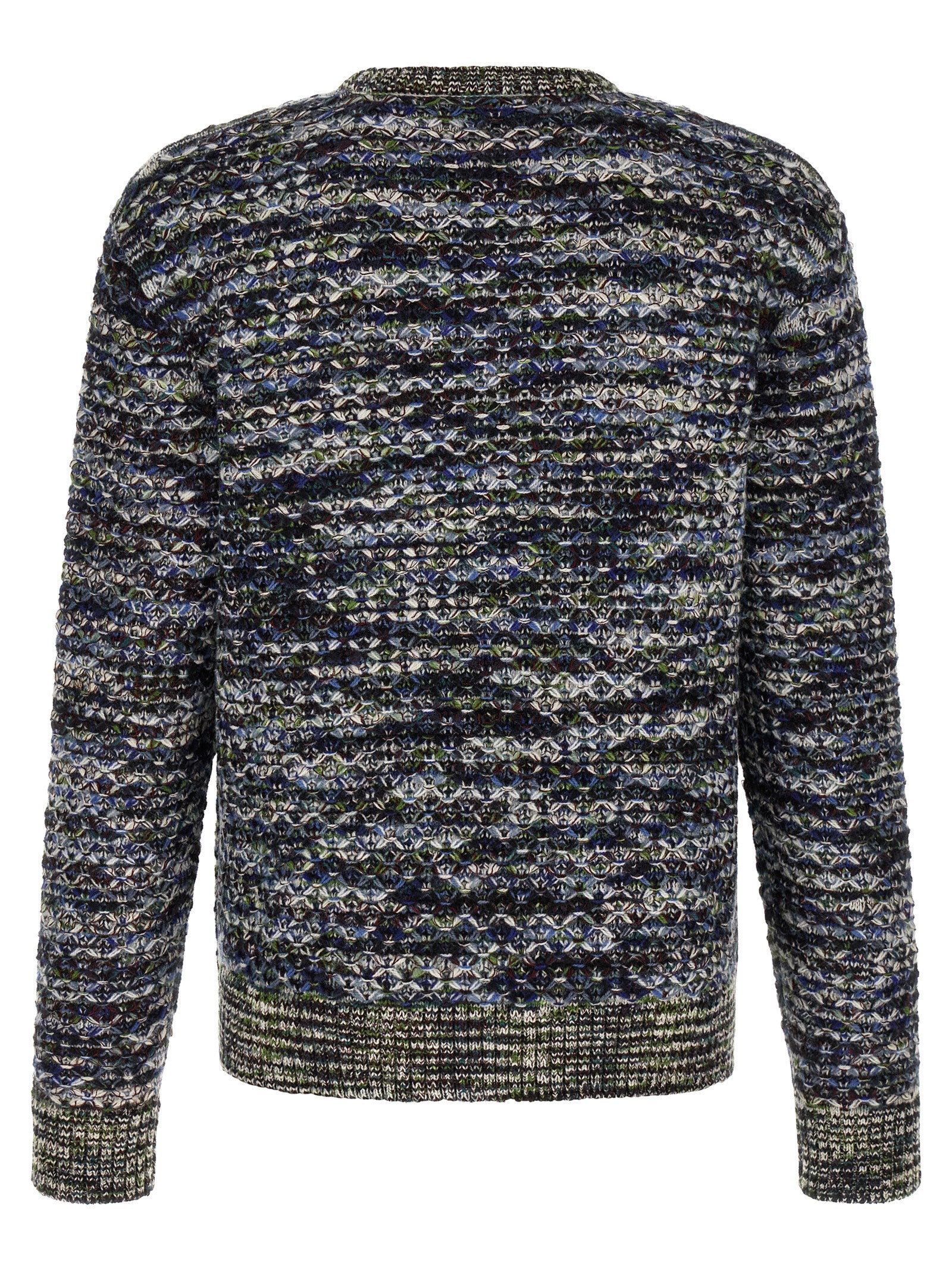 Multicolor Wool and Silk Crew Neck Cardigan