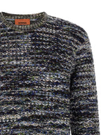 Multicolor Wool and Silk Crew Neck Cardigan