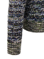 Multicolor Wool and Silk Crew Neck Cardigan