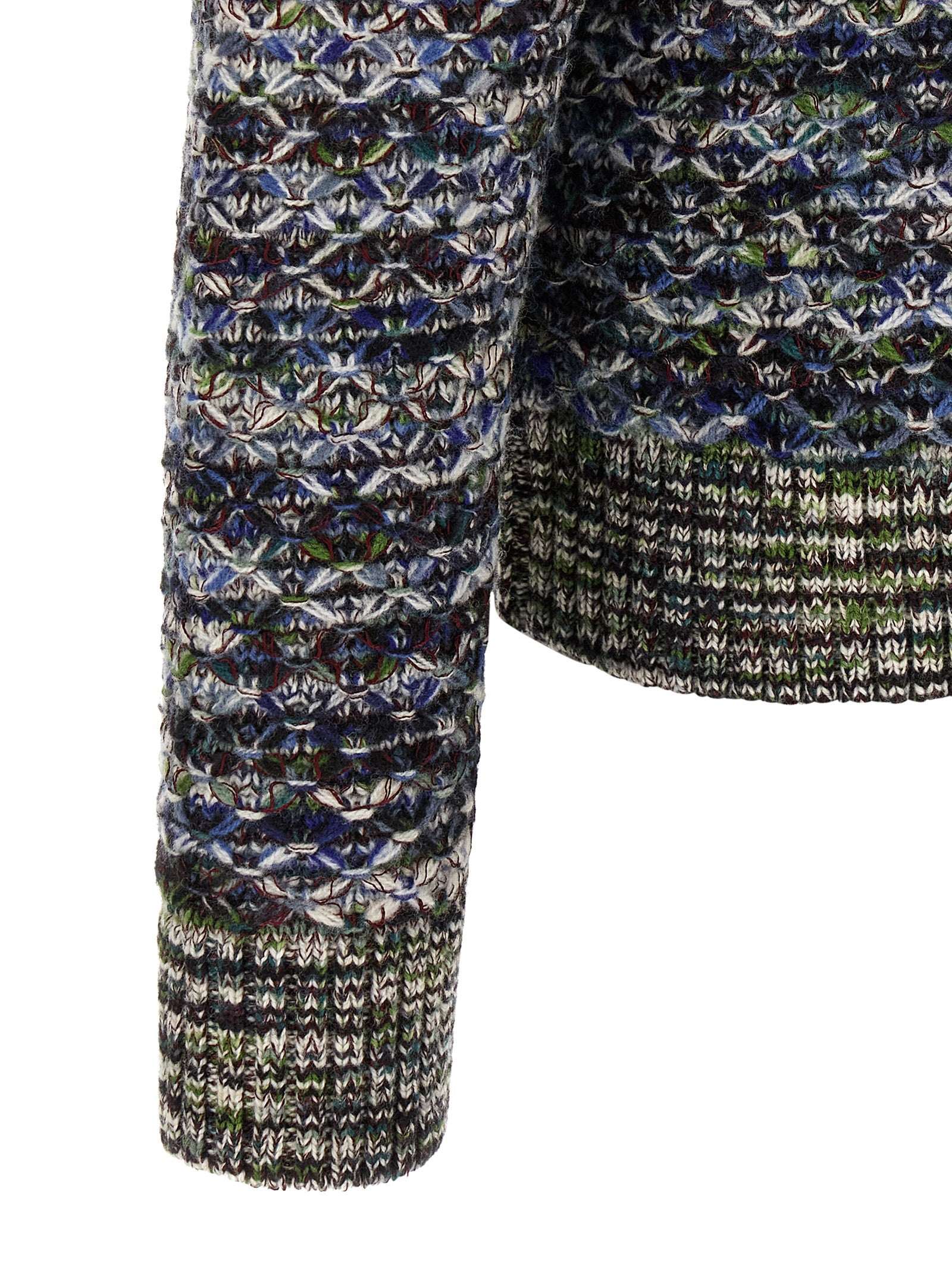 Multicolor Wool and Silk Crew Neck Cardigan
