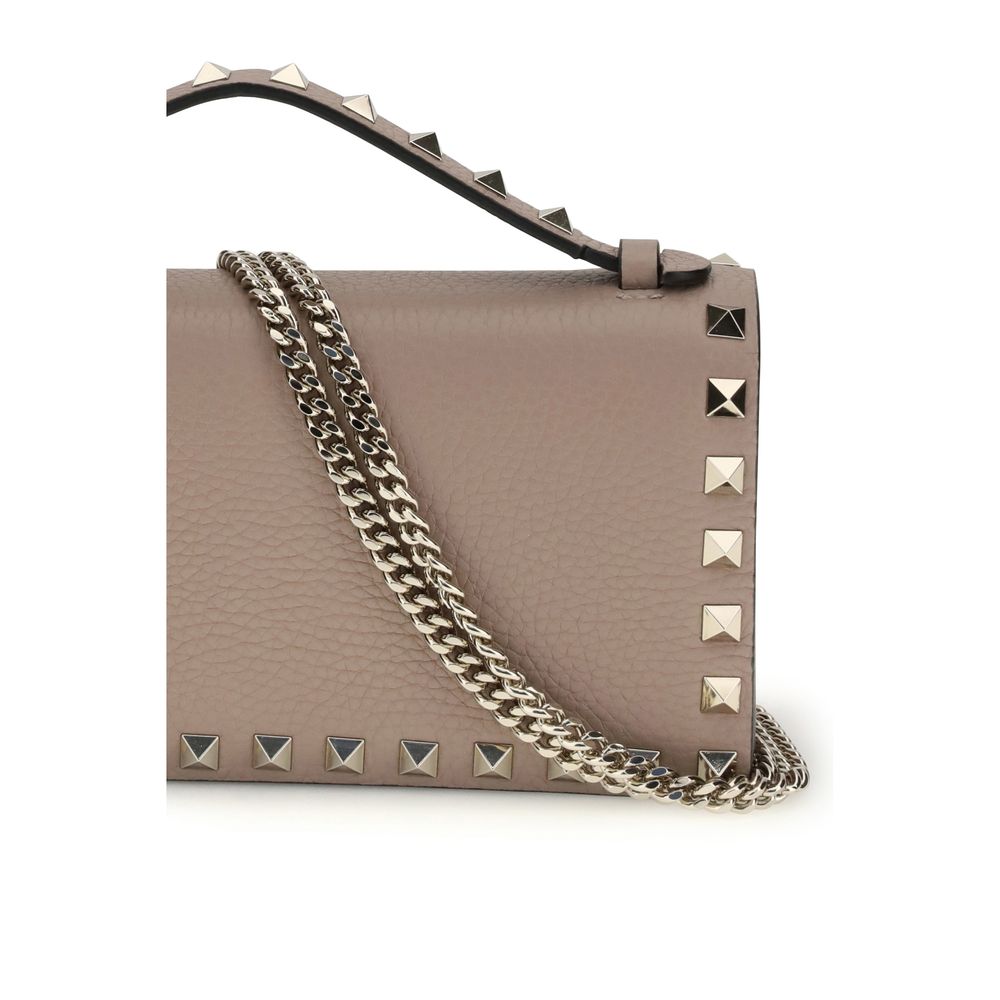 Calf Leather Rockstud Chain Wallet