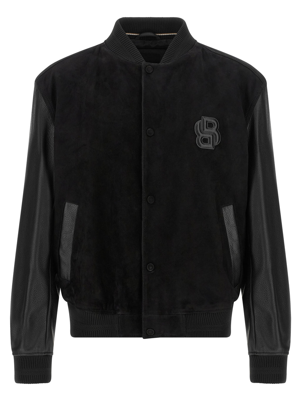 Black Polyester Varsity Bomber Jacket