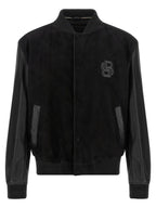 Black Polyester Varsity Bomber Jacket