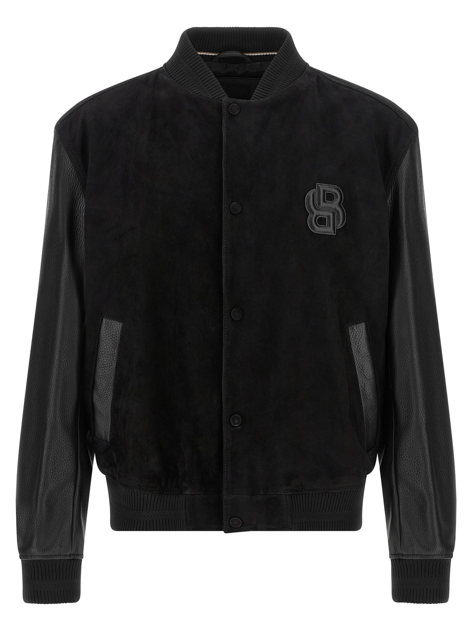 Black Polyester Varsity Bomber Jacket