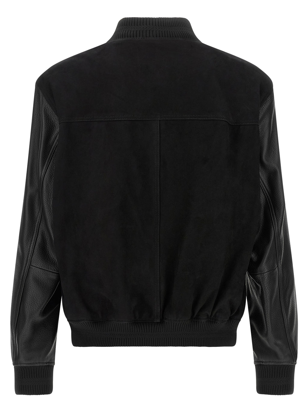 Black Polyester Varsity Bomber Jacket
