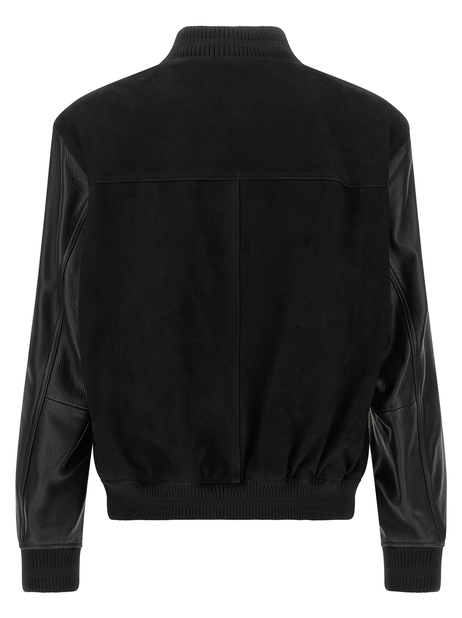 Black Polyester Varsity Bomber Jacket