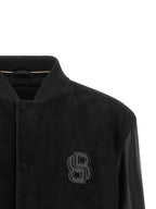 Black Polyester Varsity Bomber Jacket