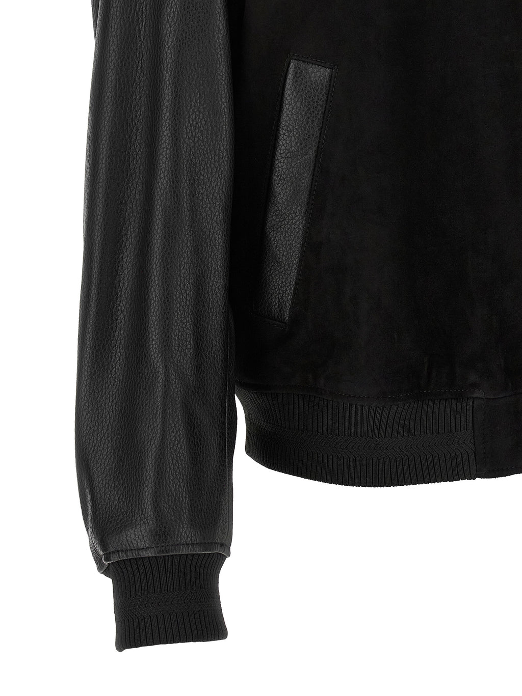 Black Polyester Varsity Bomber Jacket
