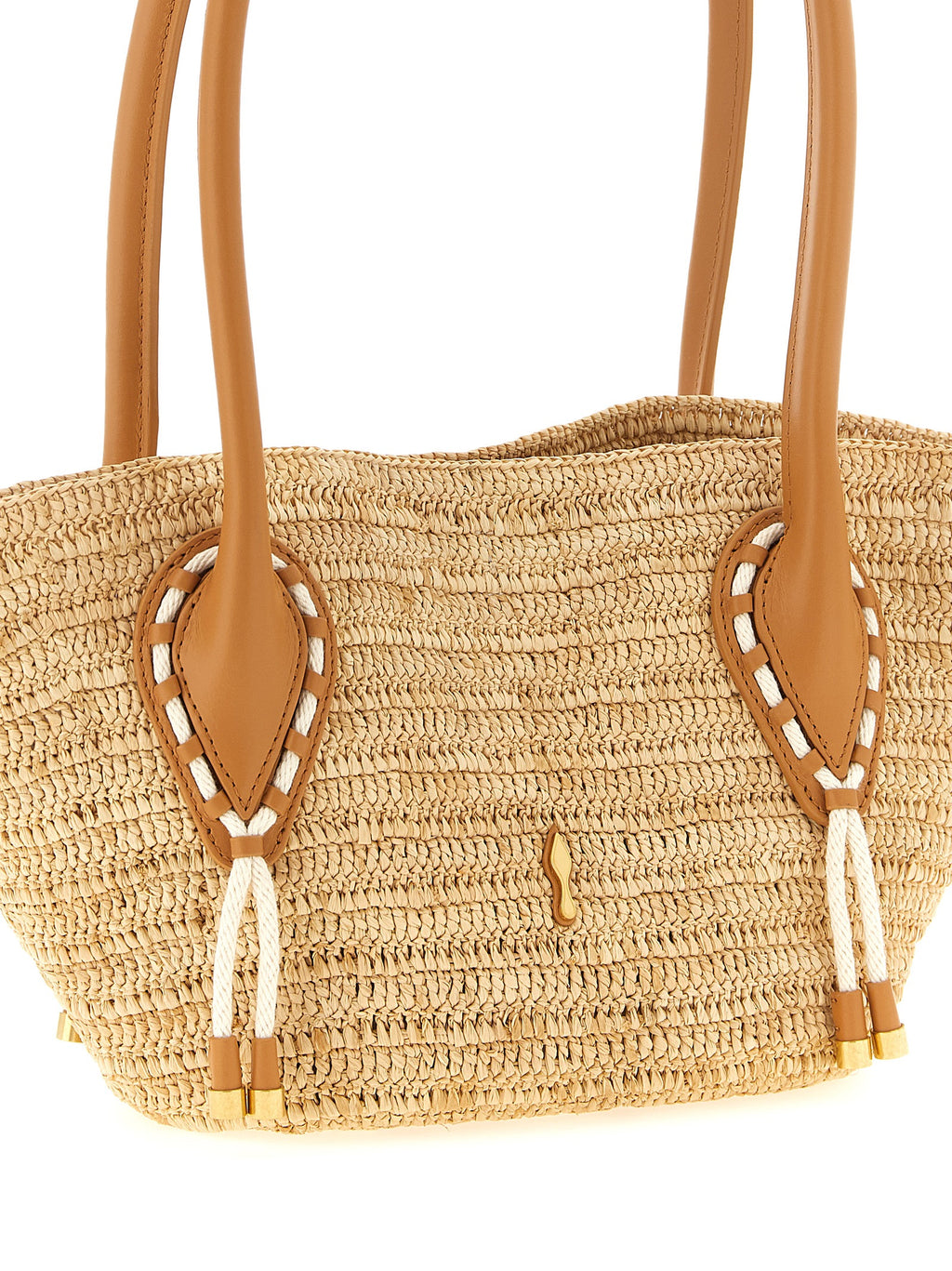 Beige Raffia Mini Shopping Bag
