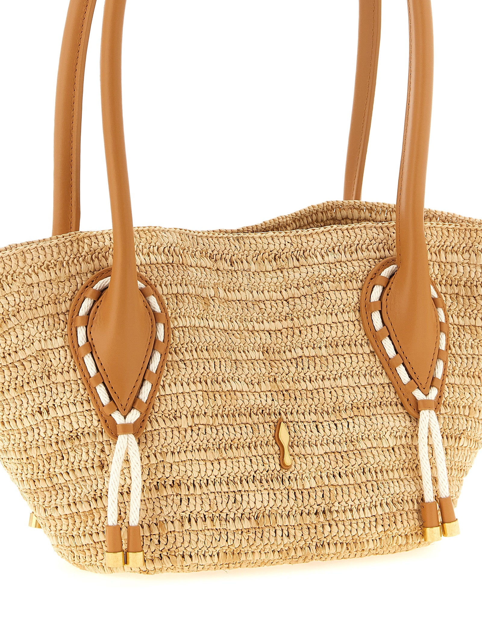 Beige Raffia Mini Shopping Bag
