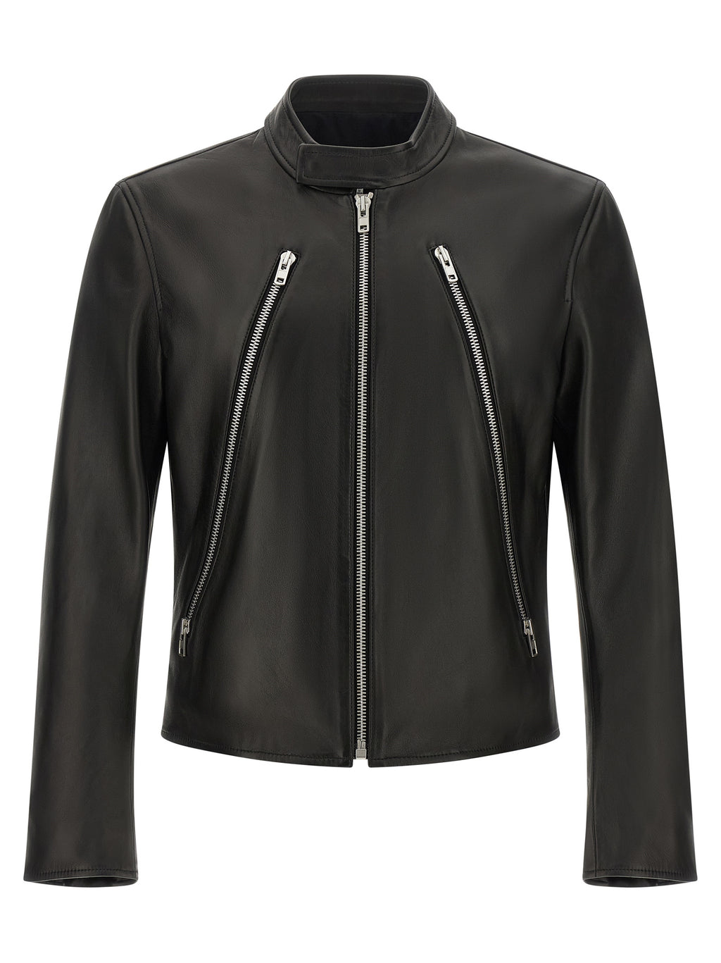 Black Lamb Leather 5‑Zip Jacket