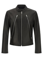 Black Lamb Leather 5‑Zip Jacket