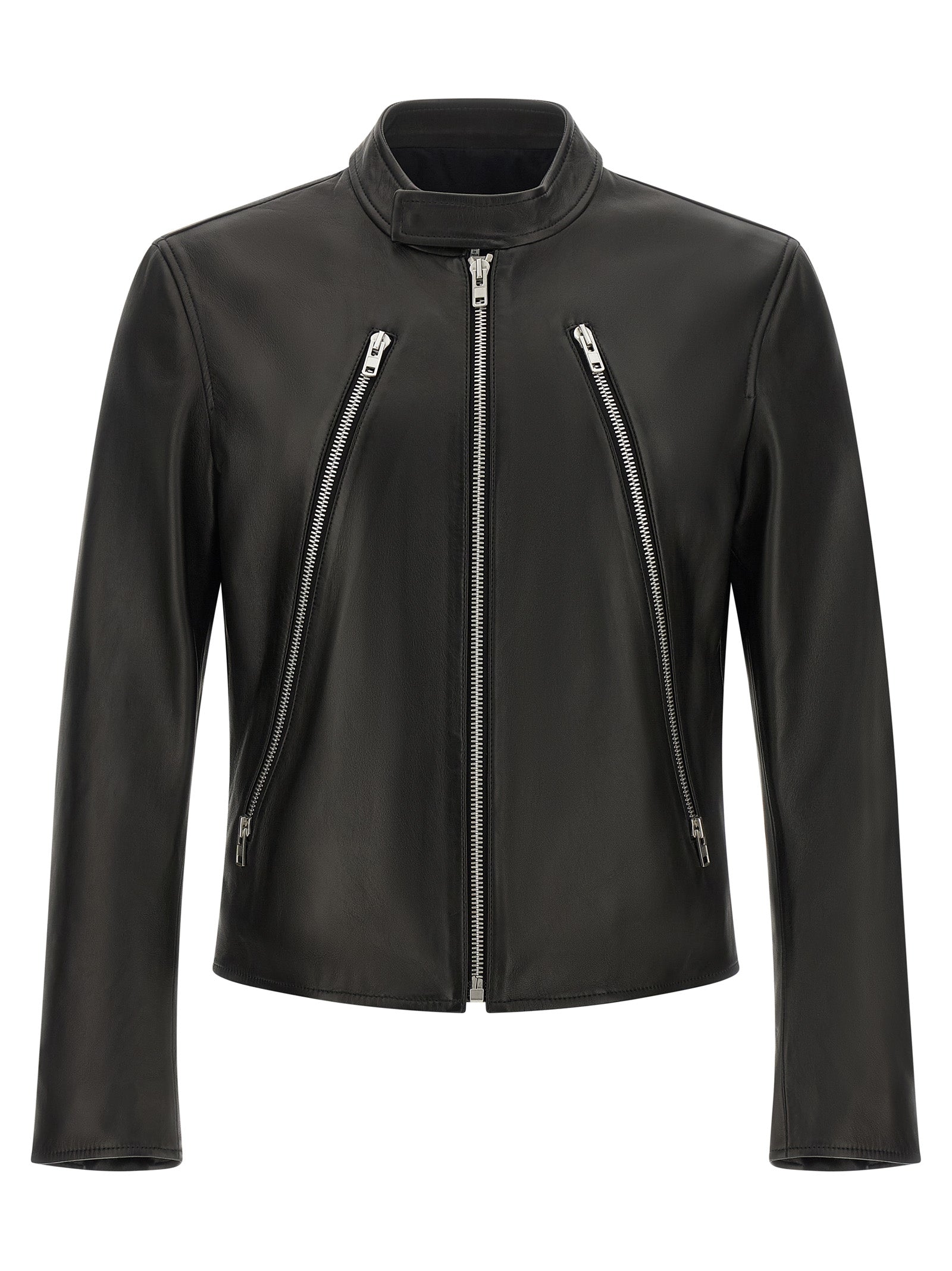 Black Lamb Leather 5‑Zip Jacket
