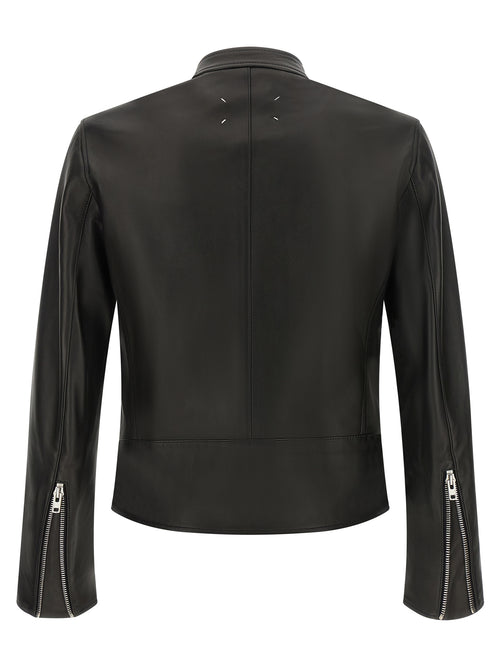 Black Lamb Leather 5‑Zip Jacket