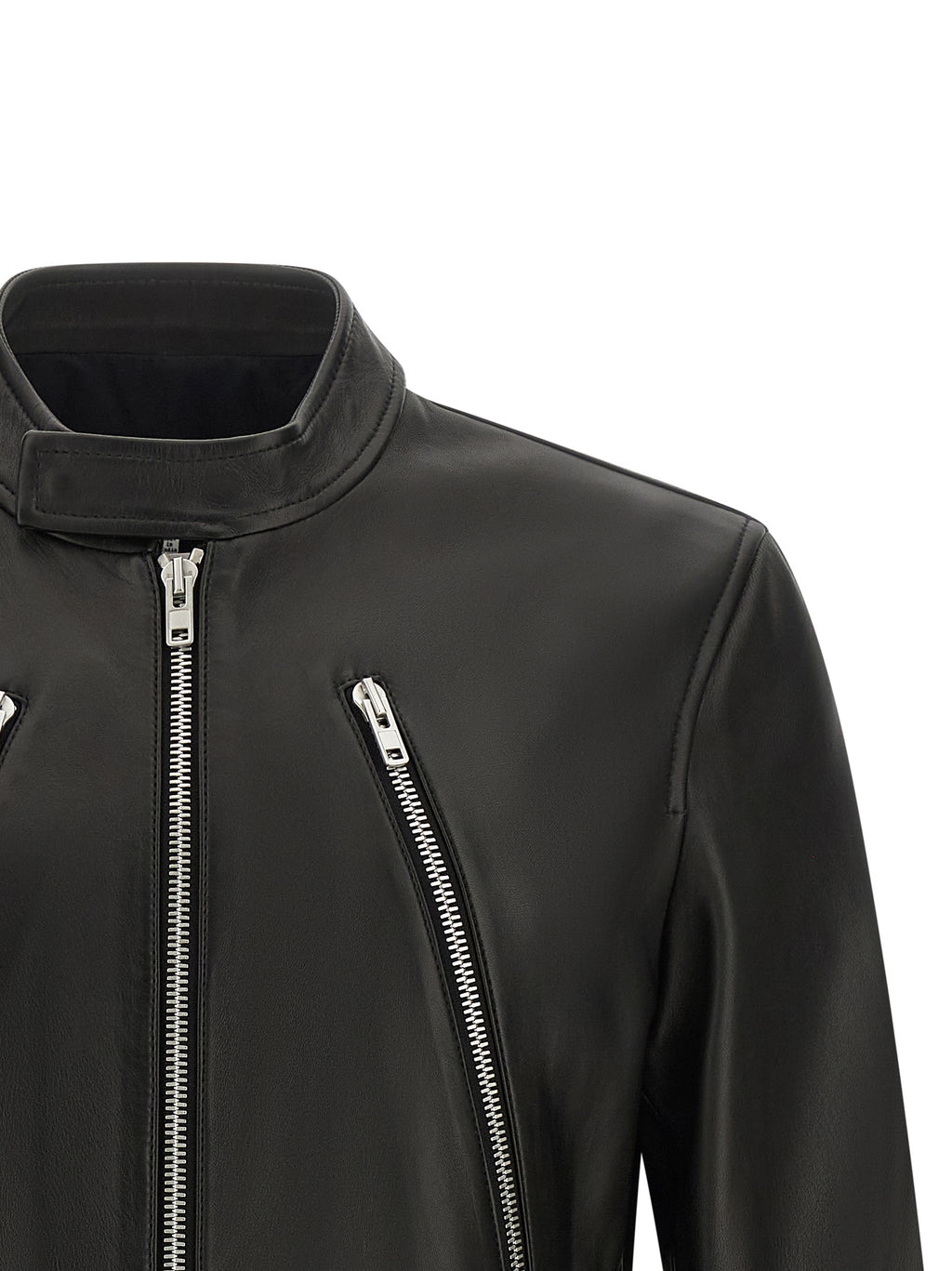 Black Lamb Leather 5‑Zip Jacket