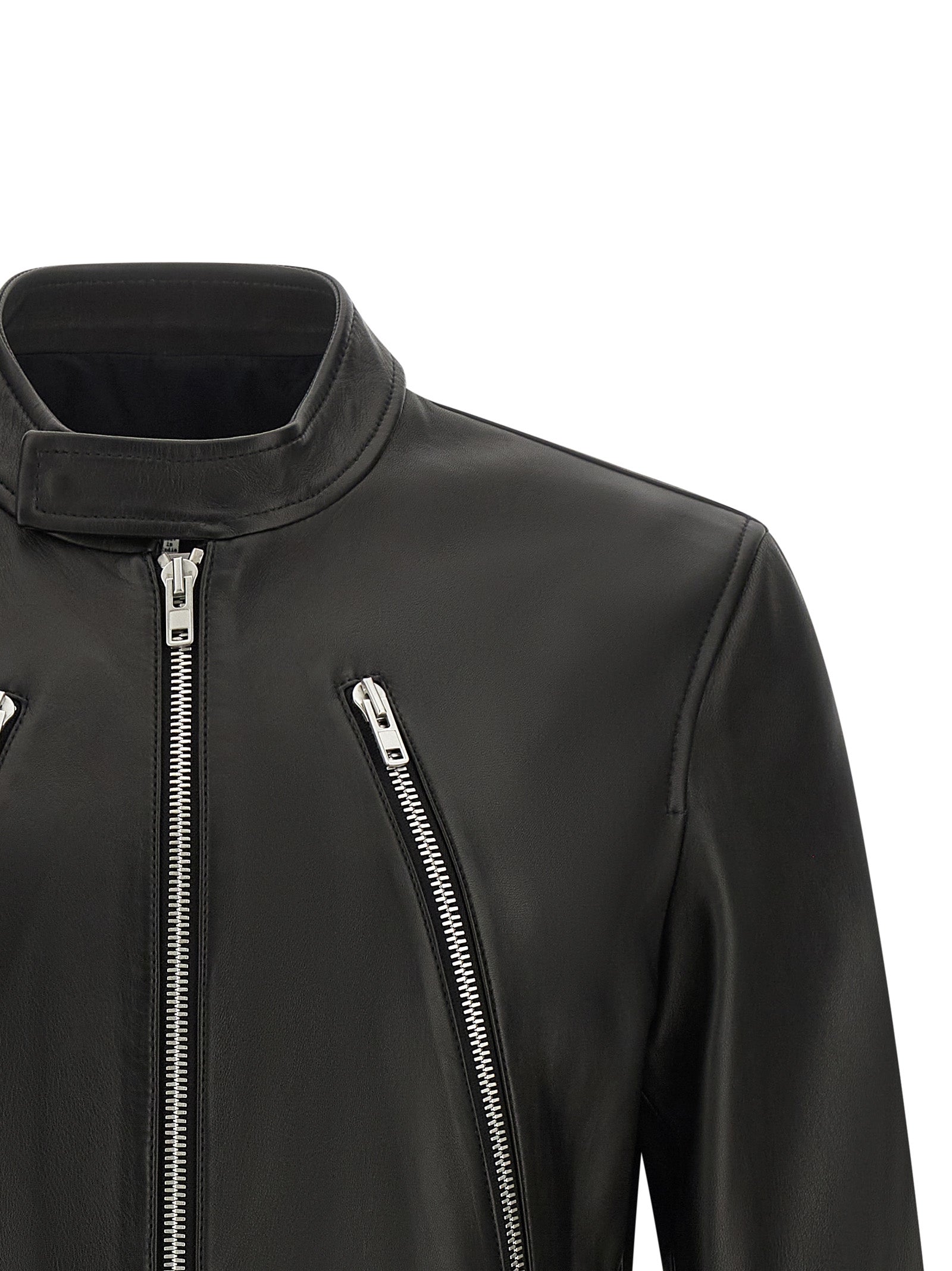 Black Lamb Leather 5‑Zip Jacket