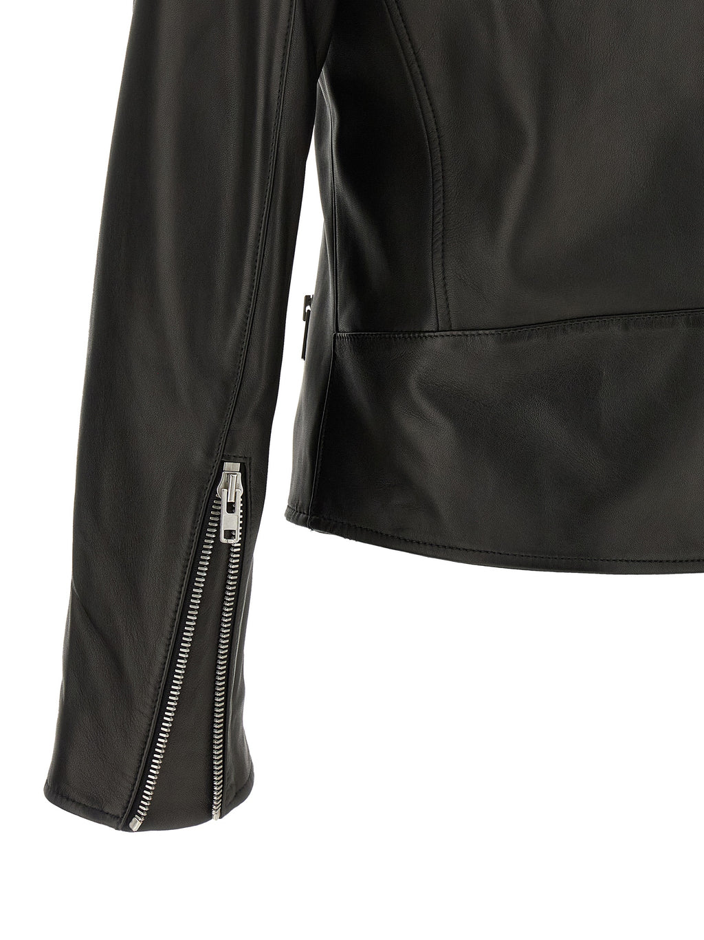 Black Lamb Leather 5‑Zip Jacket
