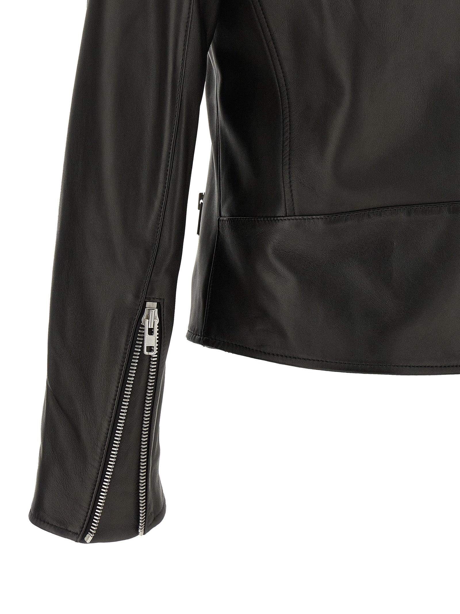 Black Lamb Leather 5‑Zip Jacket