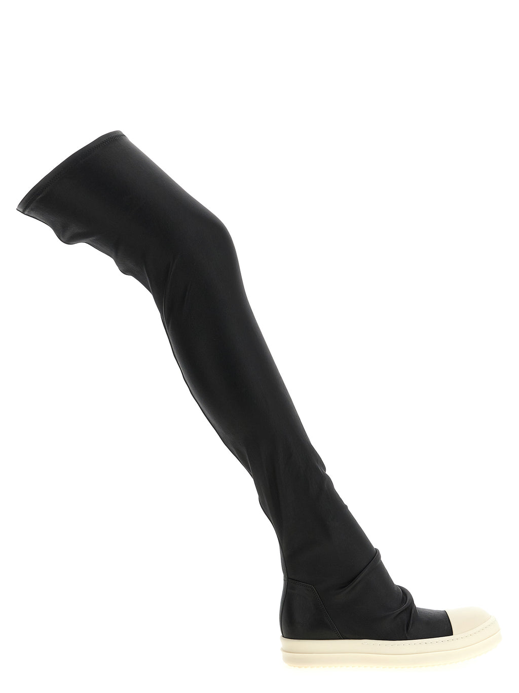 Black Stretch Grained Leather High Stocking Sneaks Boots
