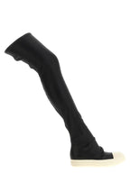 Black Stretch Grained Leather High Stocking Sneaks Boots