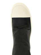 Black Stretch Grained Leather High Stocking Sneaks Boots