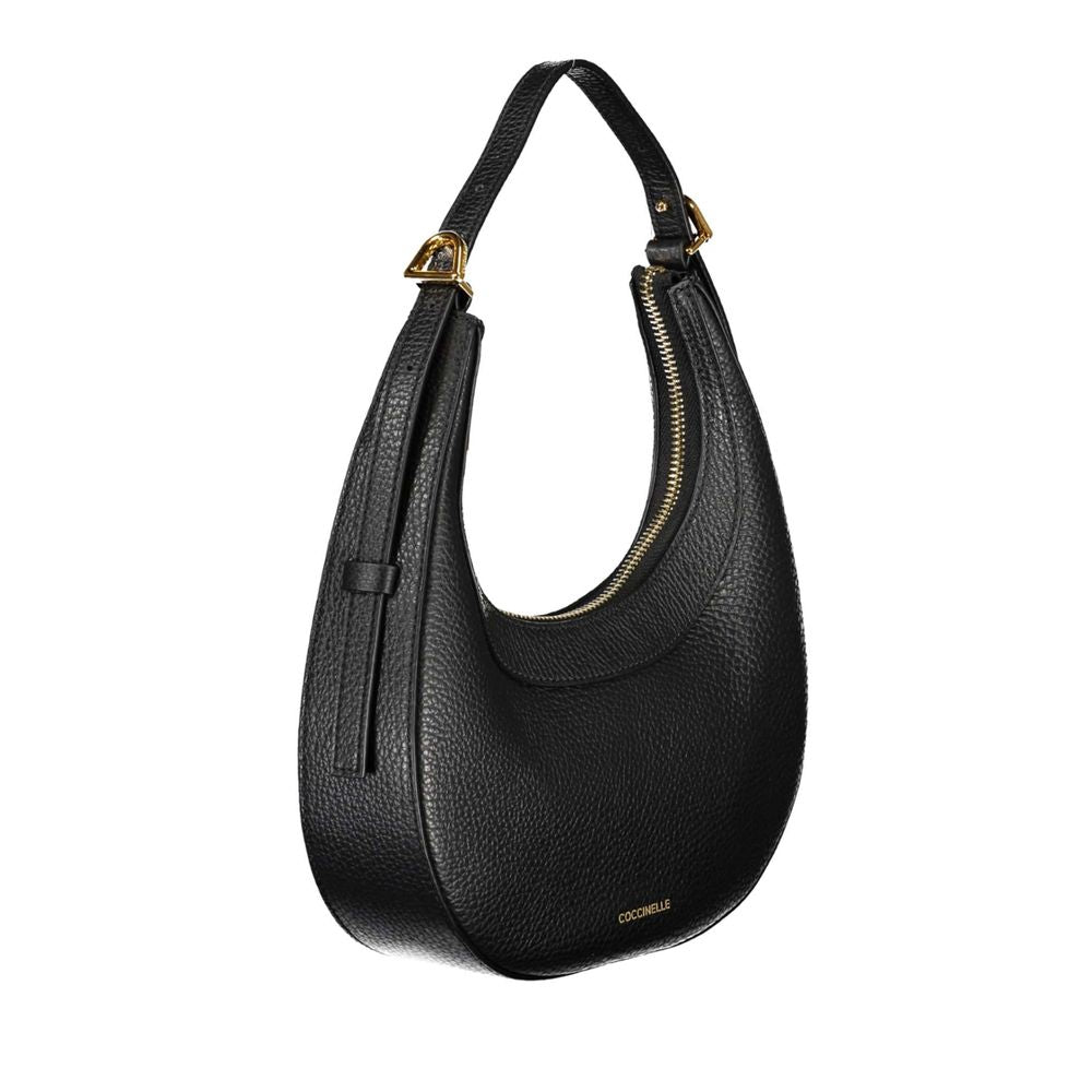 Smooth Black Leather Shoulder Bag