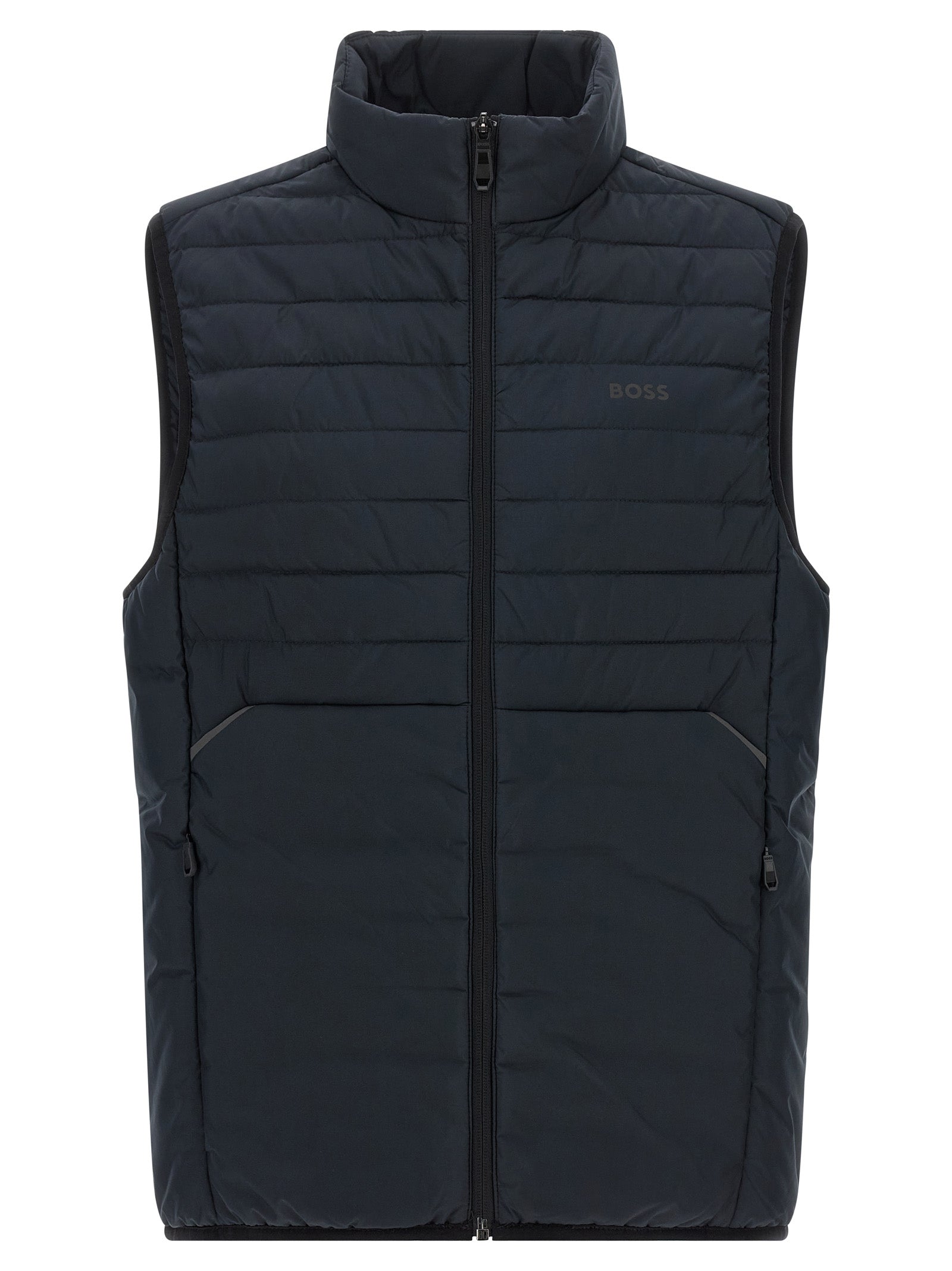 Navy Blue Polyester Sleeveless Jacket