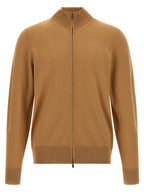 Brown Virgin Wool High Neck Cardigan