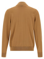 Brown Virgin Wool High Neck Cardigan