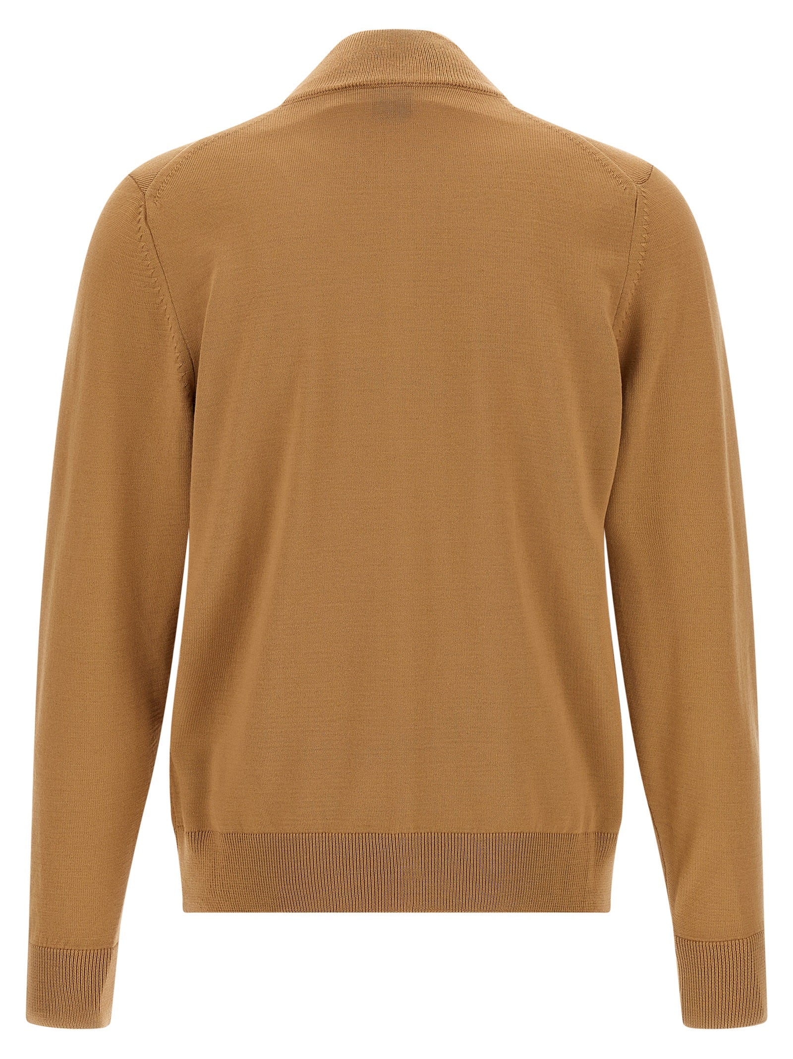Brown Virgin Wool High Neck Cardigan
