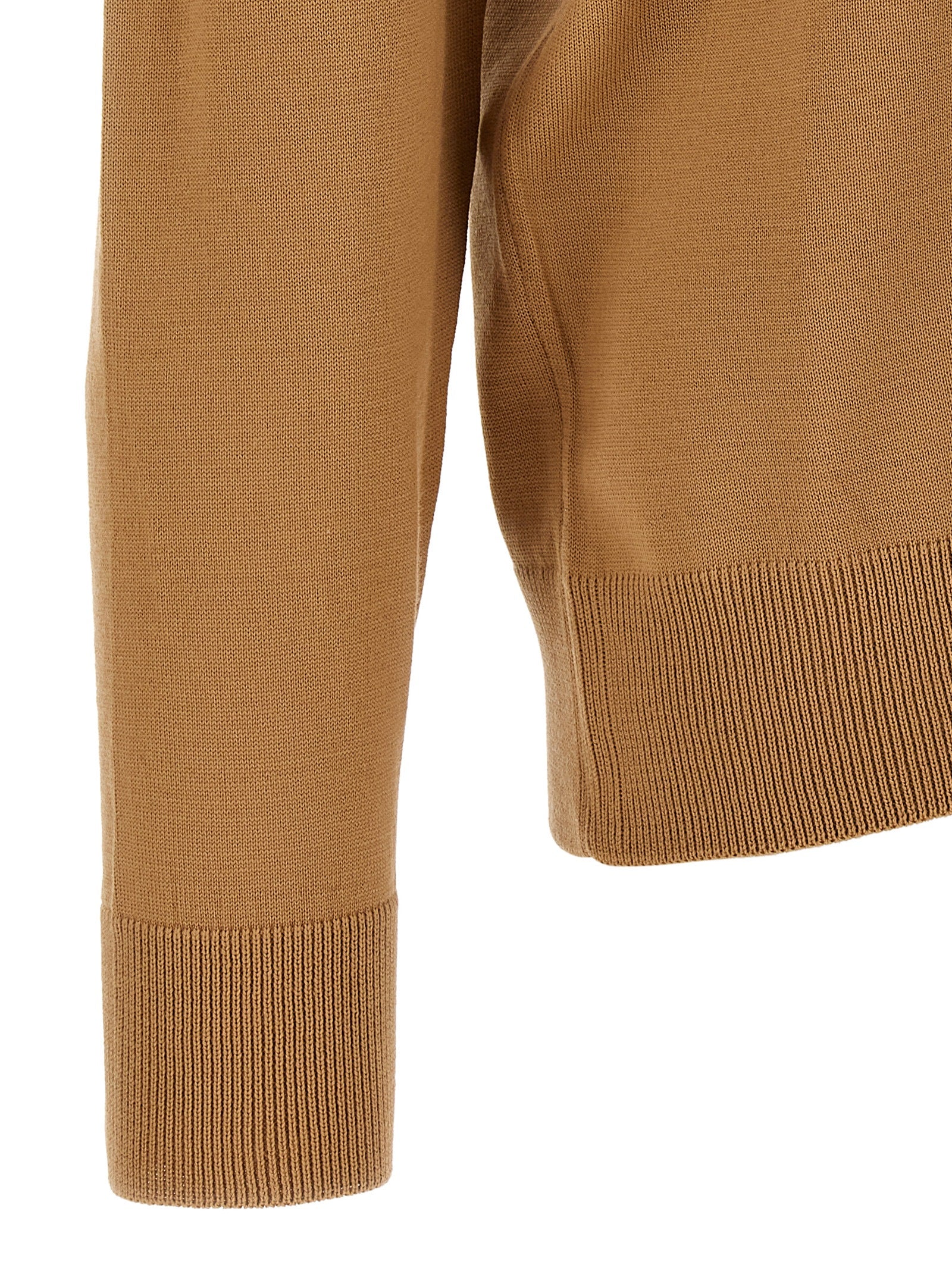 Brown Virgin Wool High Neck Cardigan