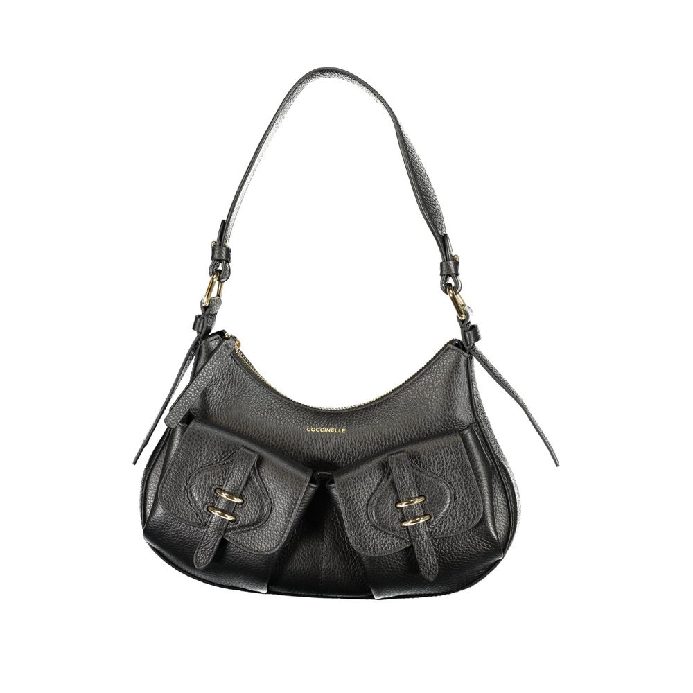 Black Leather Mavery Pocket Bag