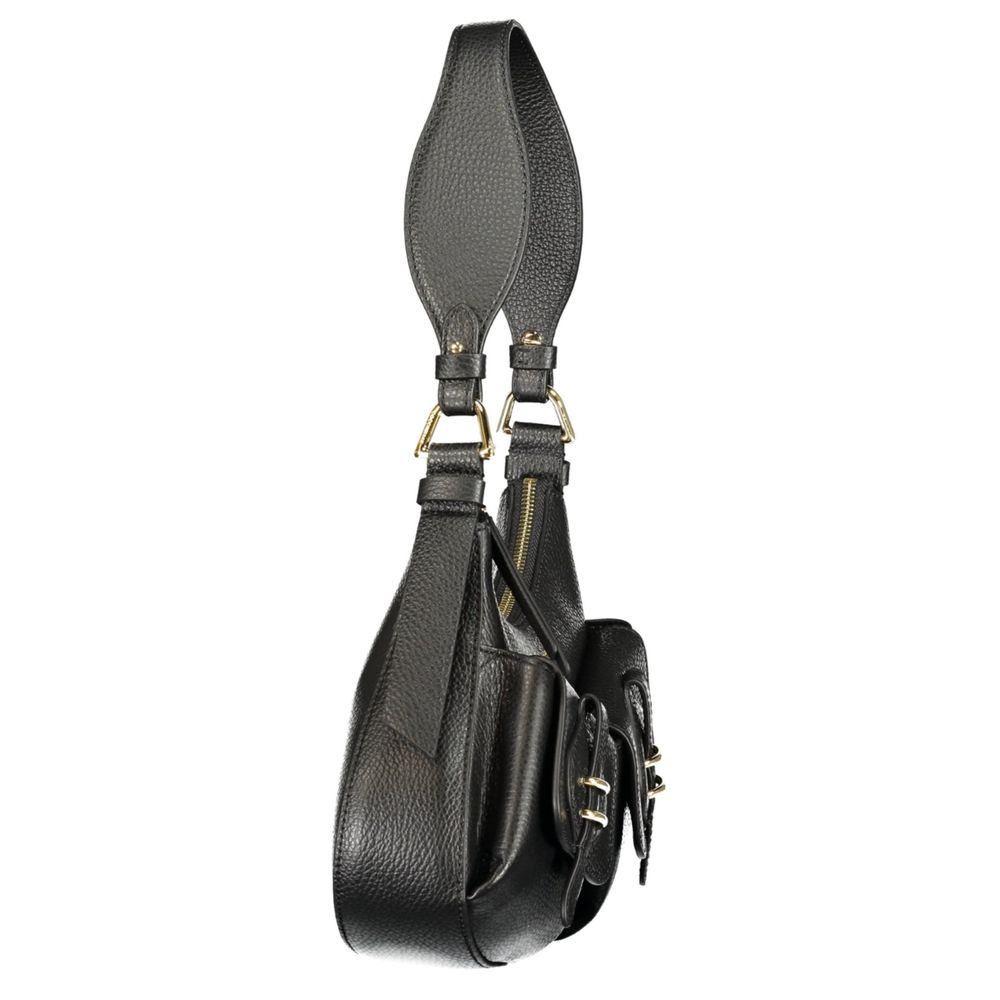 Black Leather Mavery Pocket Bag
