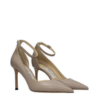 Gray Leather High Heel Pumps