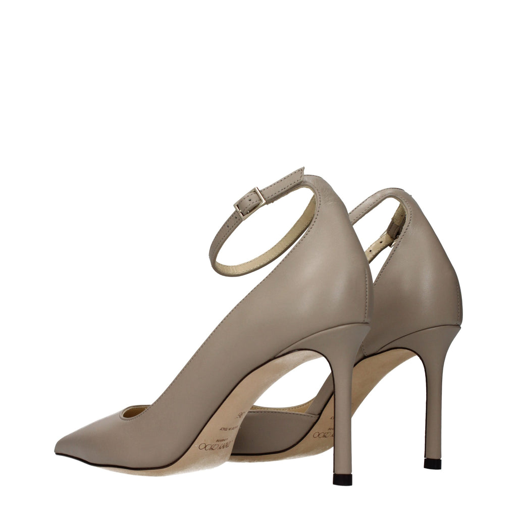 Gray Leather High Heel Pumps