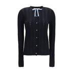 Wool‑Silk Bow‑Tie Cardigan