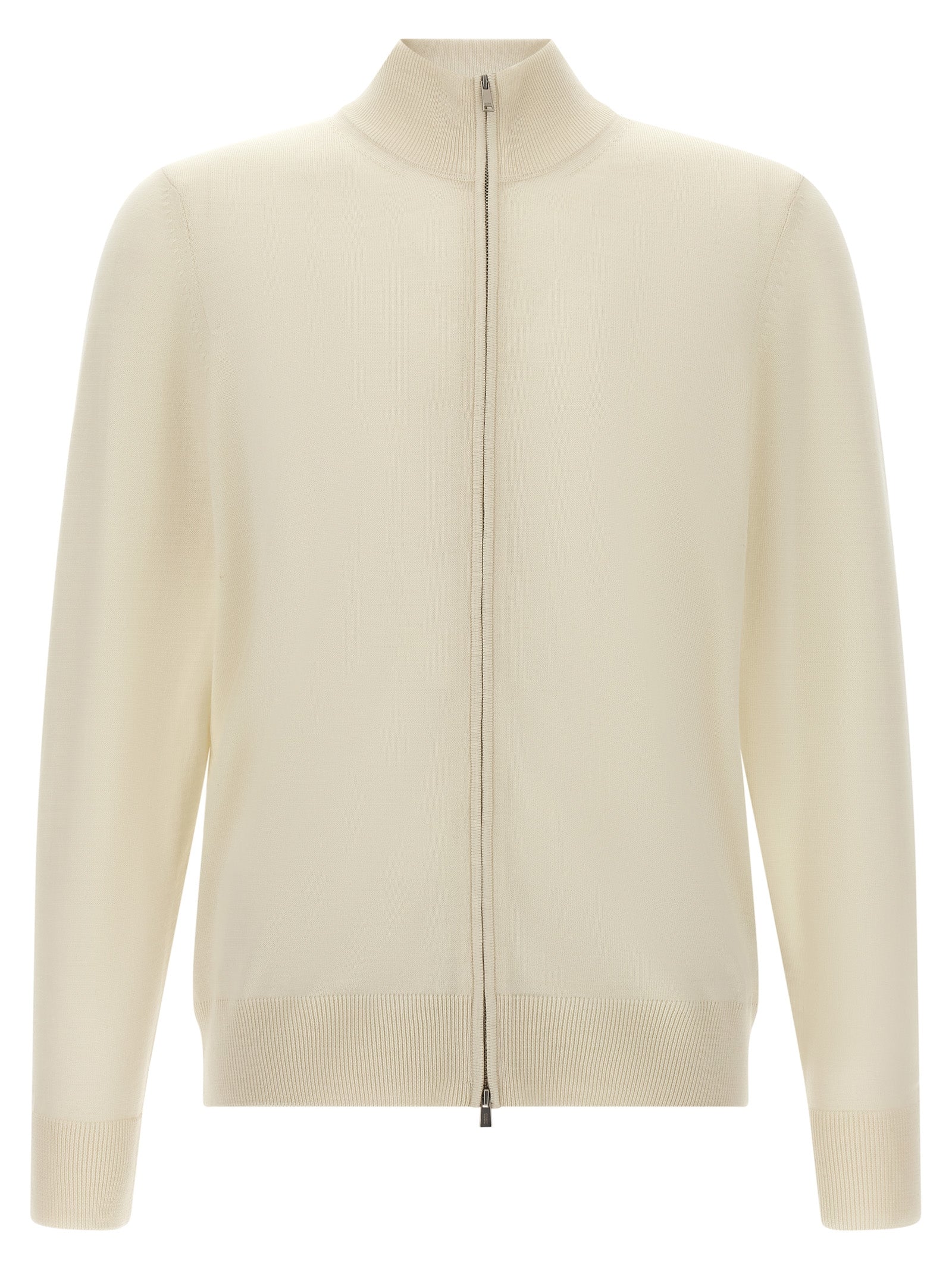 Virgin Wool High Neck Zip Cardigan