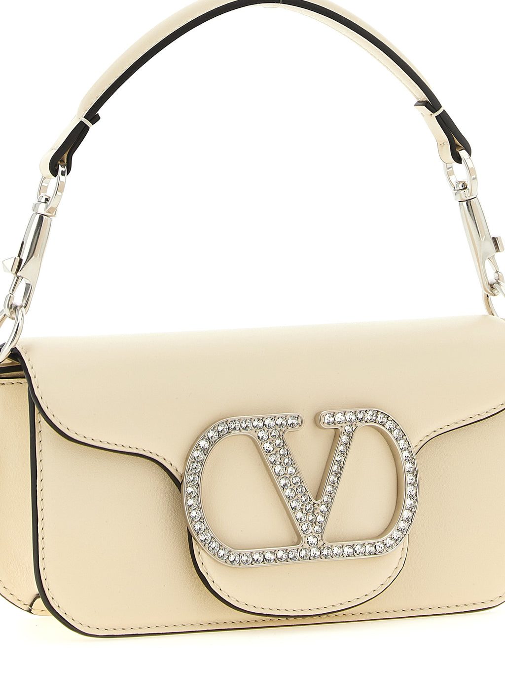 White Calfskin Small Locò Shoulder Bag