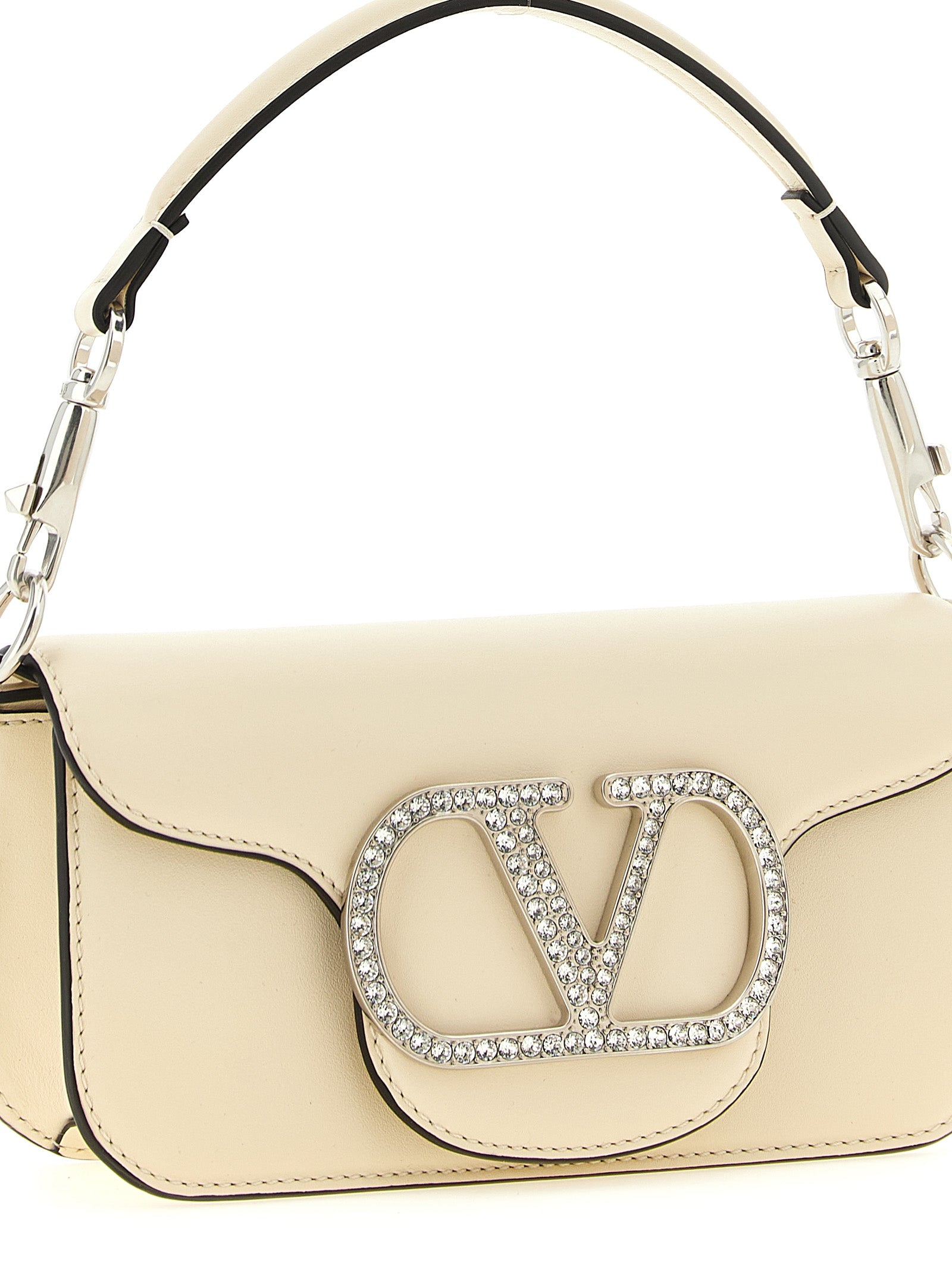 White Calfskin Small Locò Shoulder Bag