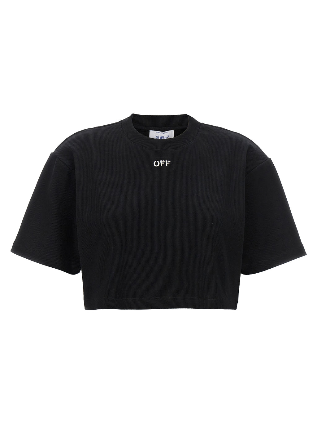 Off Stamp Black Cotton Cropped T-Shirt