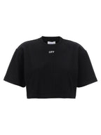 Off Stamp Black Cotton Cropped T-Shirt