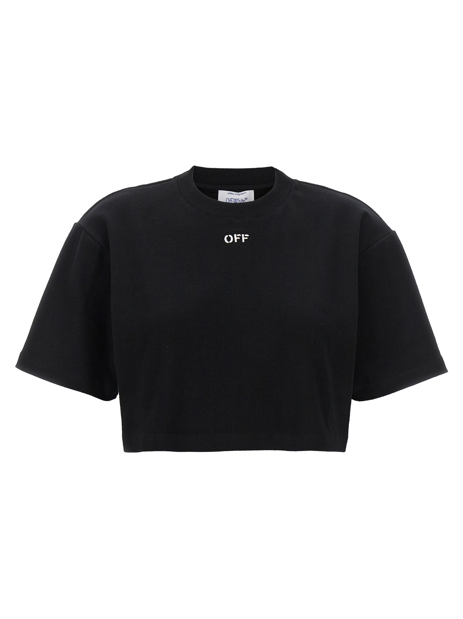 Off Stamp Black Cotton Cropped T-Shirt