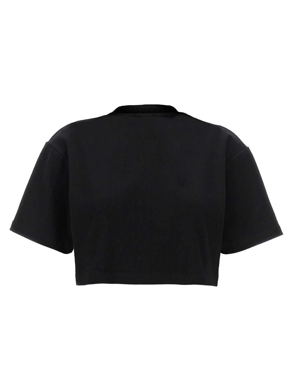 Off Stamp Black Cotton Cropped T-Shirt