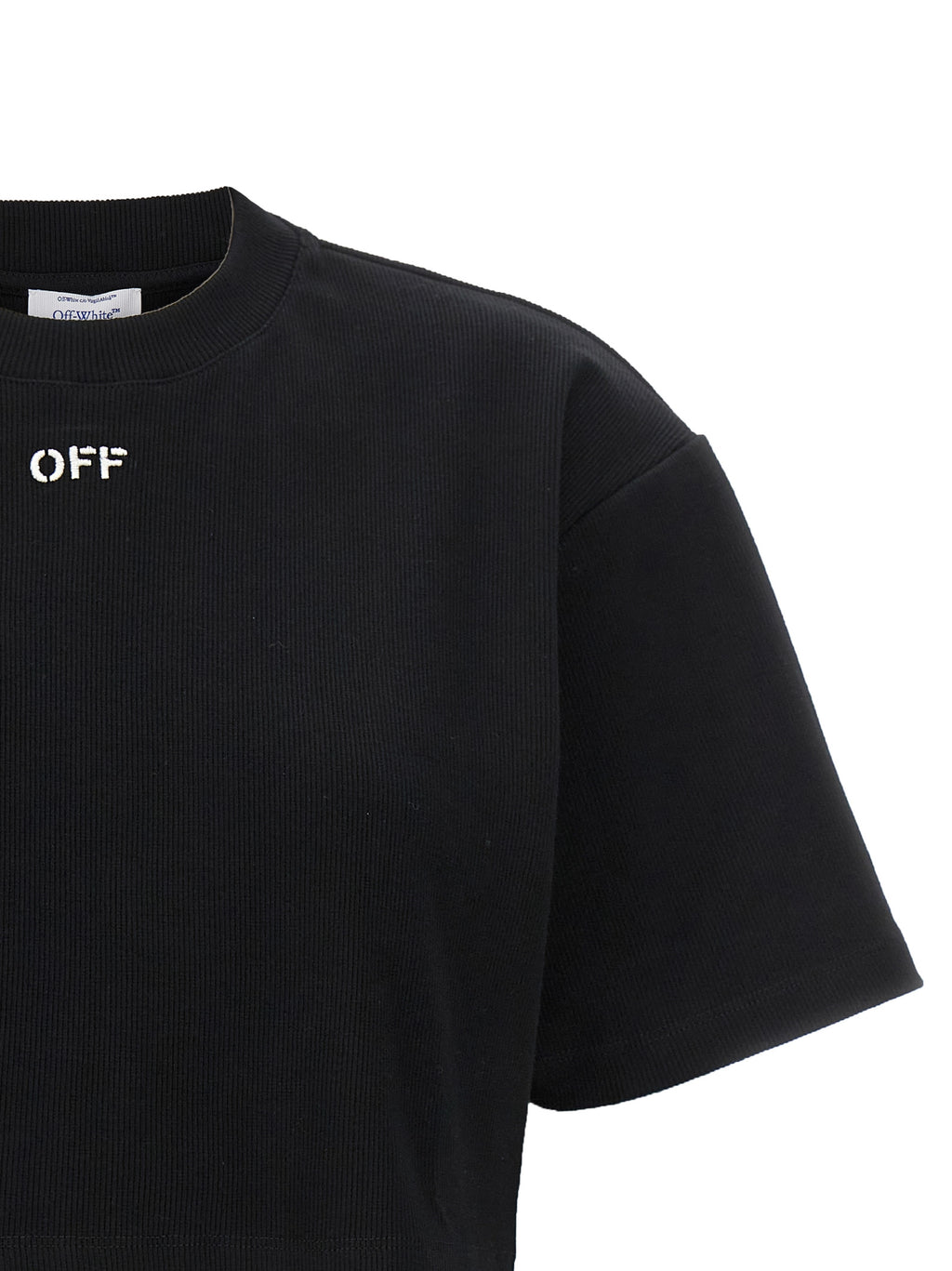 Off Stamp Black Cotton Cropped T-Shirt