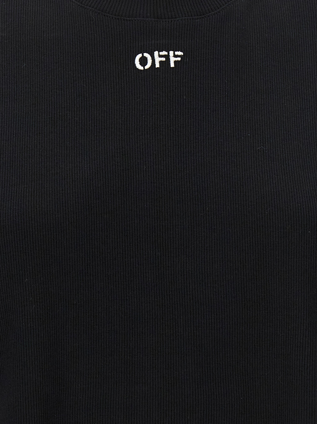 Off Stamp Black Cotton Cropped T-Shirt