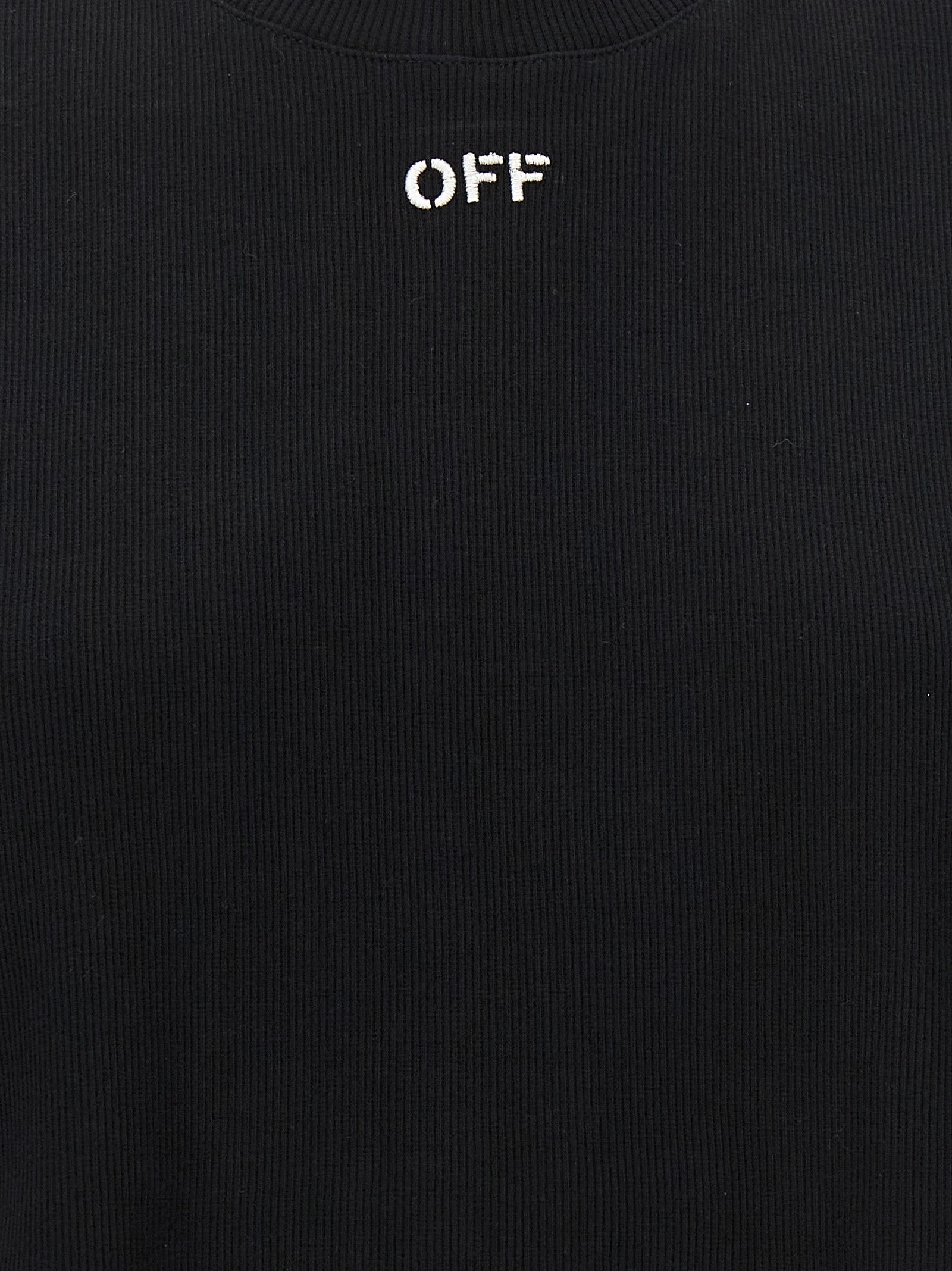 Off Stamp Black Cotton Cropped T-Shirt