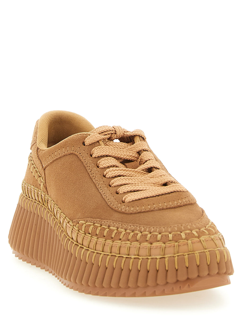 Beige Polyester Platform Sneakers